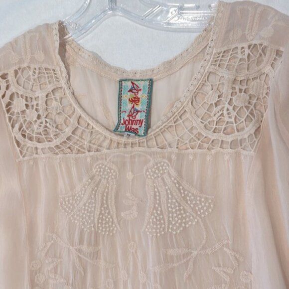 Johnny Was Short Sleeve Top Size XL Light Rose Color Embroidered - Picture 6 of 10